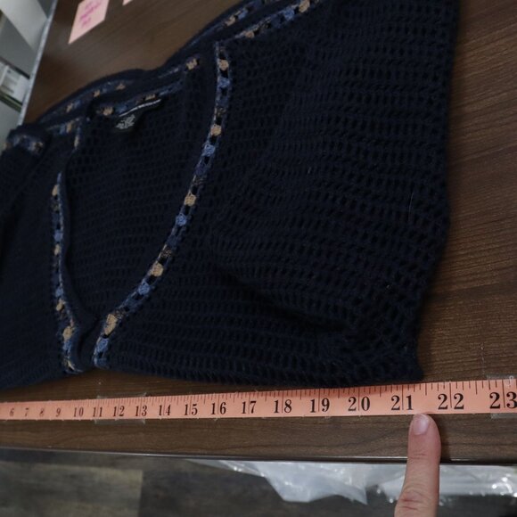 Norton Mcnaughton Open Knit Cardigan Womens M Navy Grannycore Cottagecore Boho - Picture 7 of 16